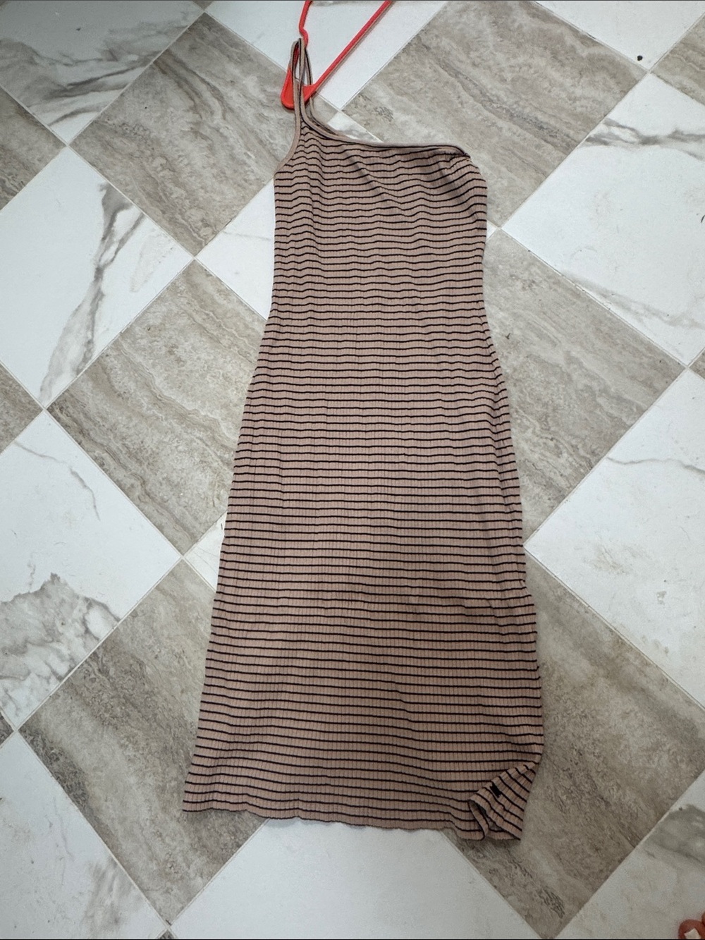 Volcom One-Shoulder Ribbed Brown & Black Stripe Midi Dress